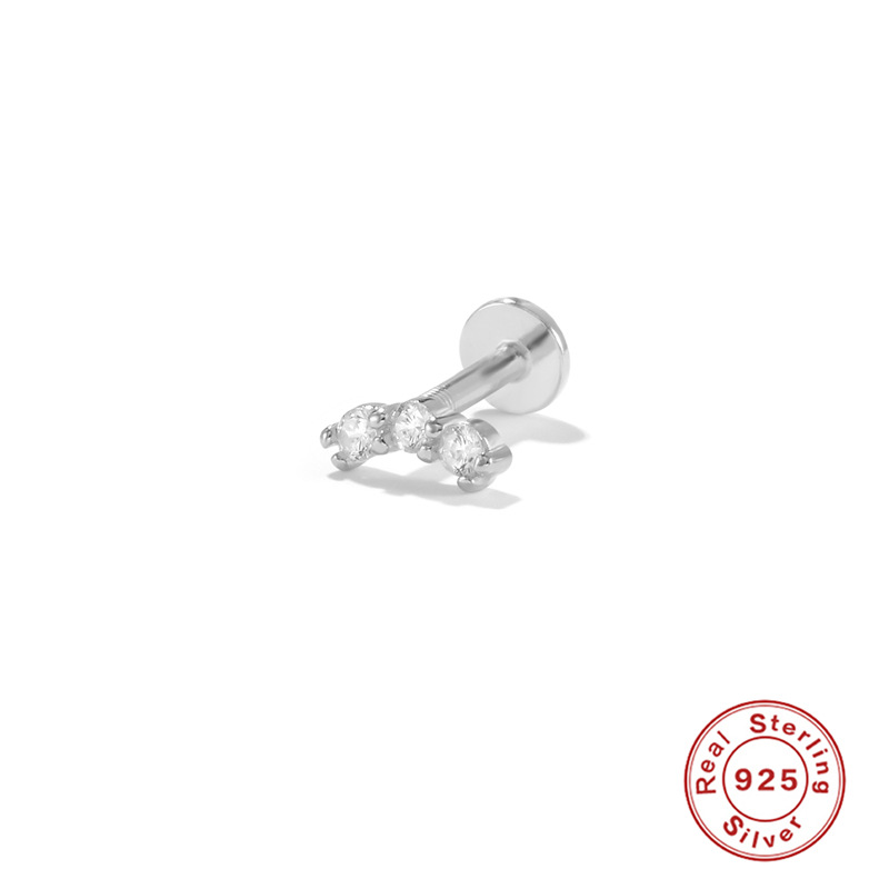 INS simple tres diamantes s925 pendientes de plata esterlina 16G hilo de cabeza plana piercing pendientes de cartílago