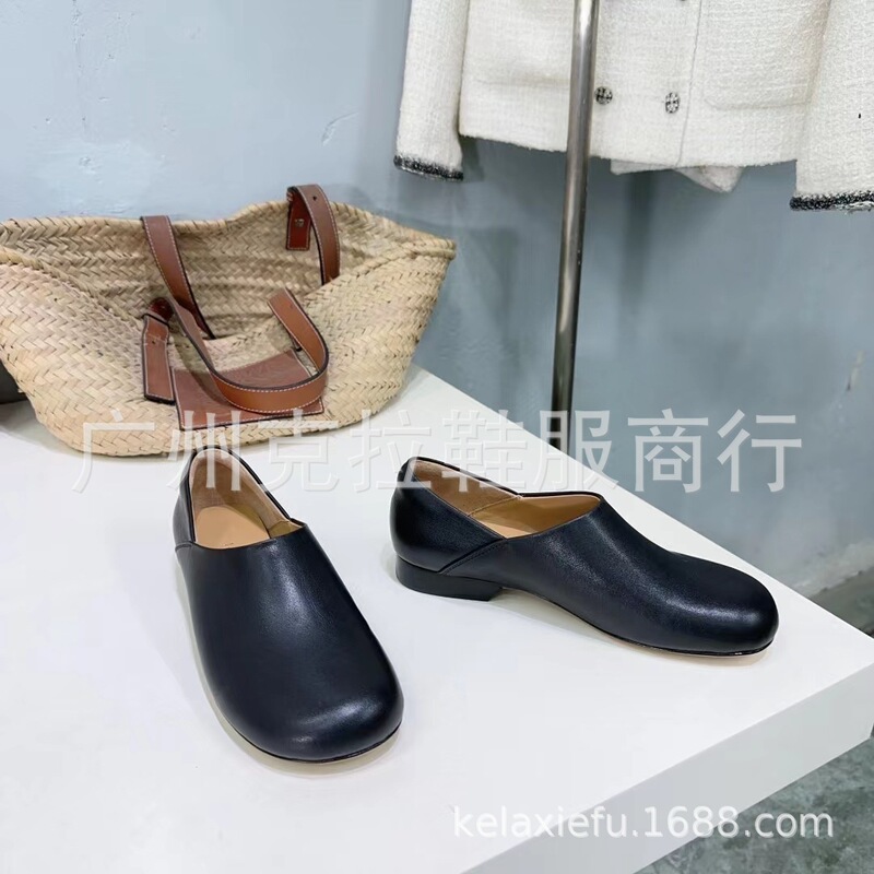 高版2025小众新款一脚蹬乐福鞋简约真皮平跟两穿踩跟舒适穆勒单鞋|undefined