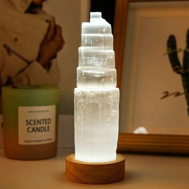 Gypsum tower night lamp, Moroccan translucent crystal ornament, LED base options, 6–20 cm