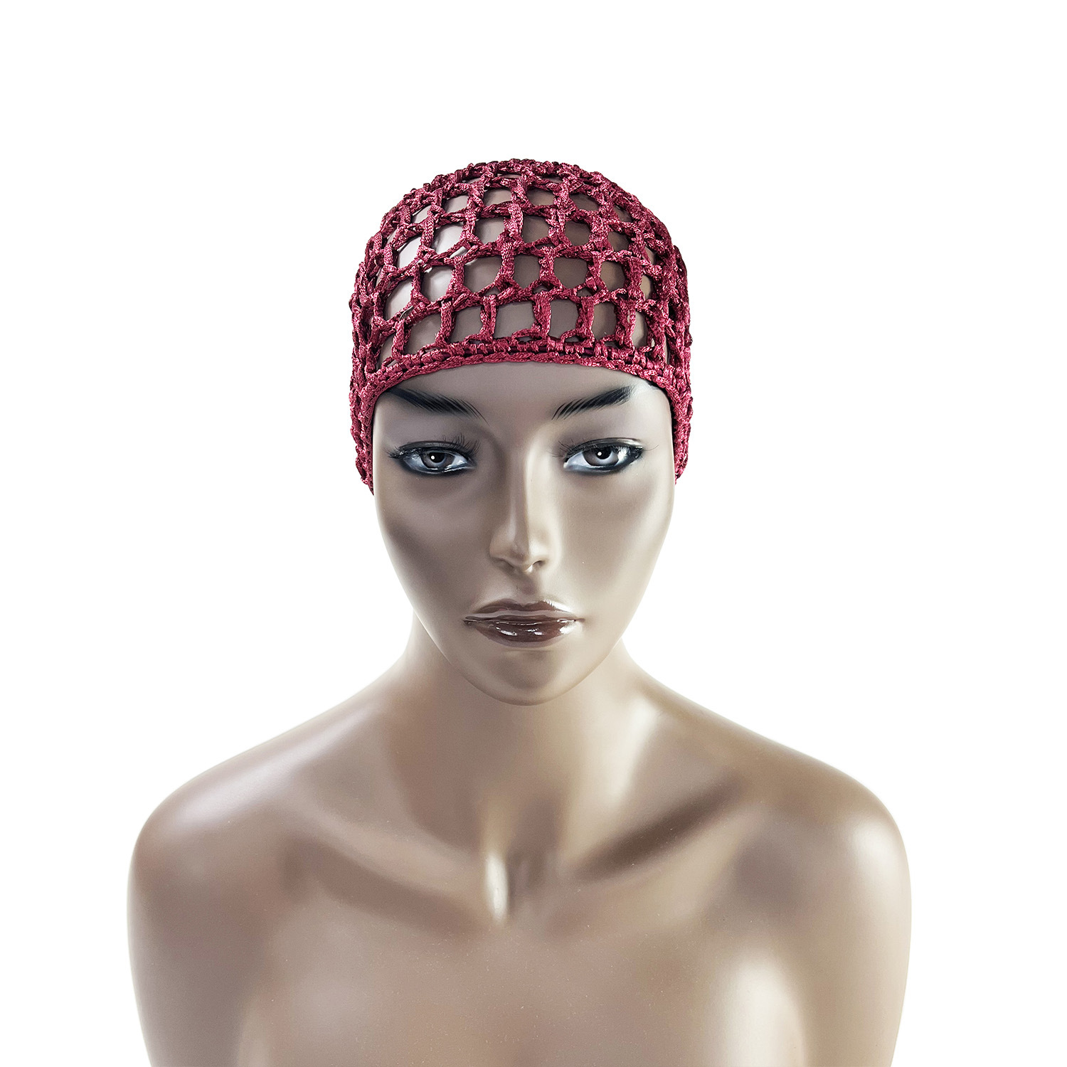 Hand woven sleeping cap wig net bag solid color fashion knitted wool hat hollow confinement cap_voghion.com