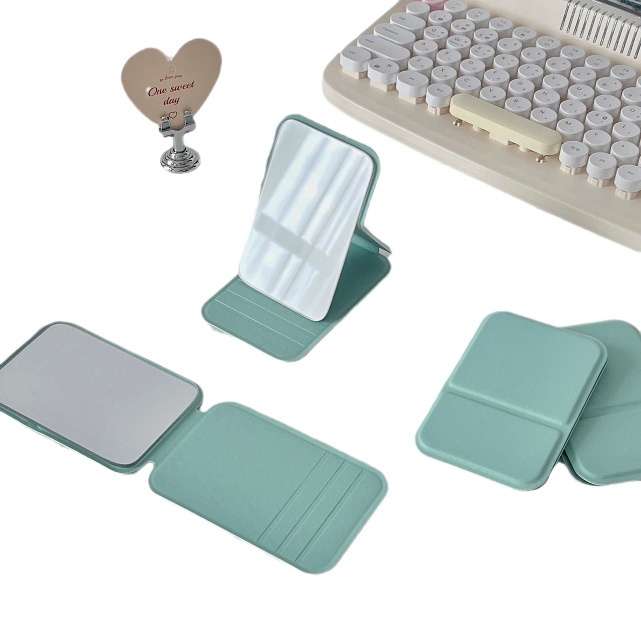 Espejo cosmético de escritorio portátil pequeño espejo color sólido pu cuero portátil plegable escritorio vestidor espejo conveniente espejo