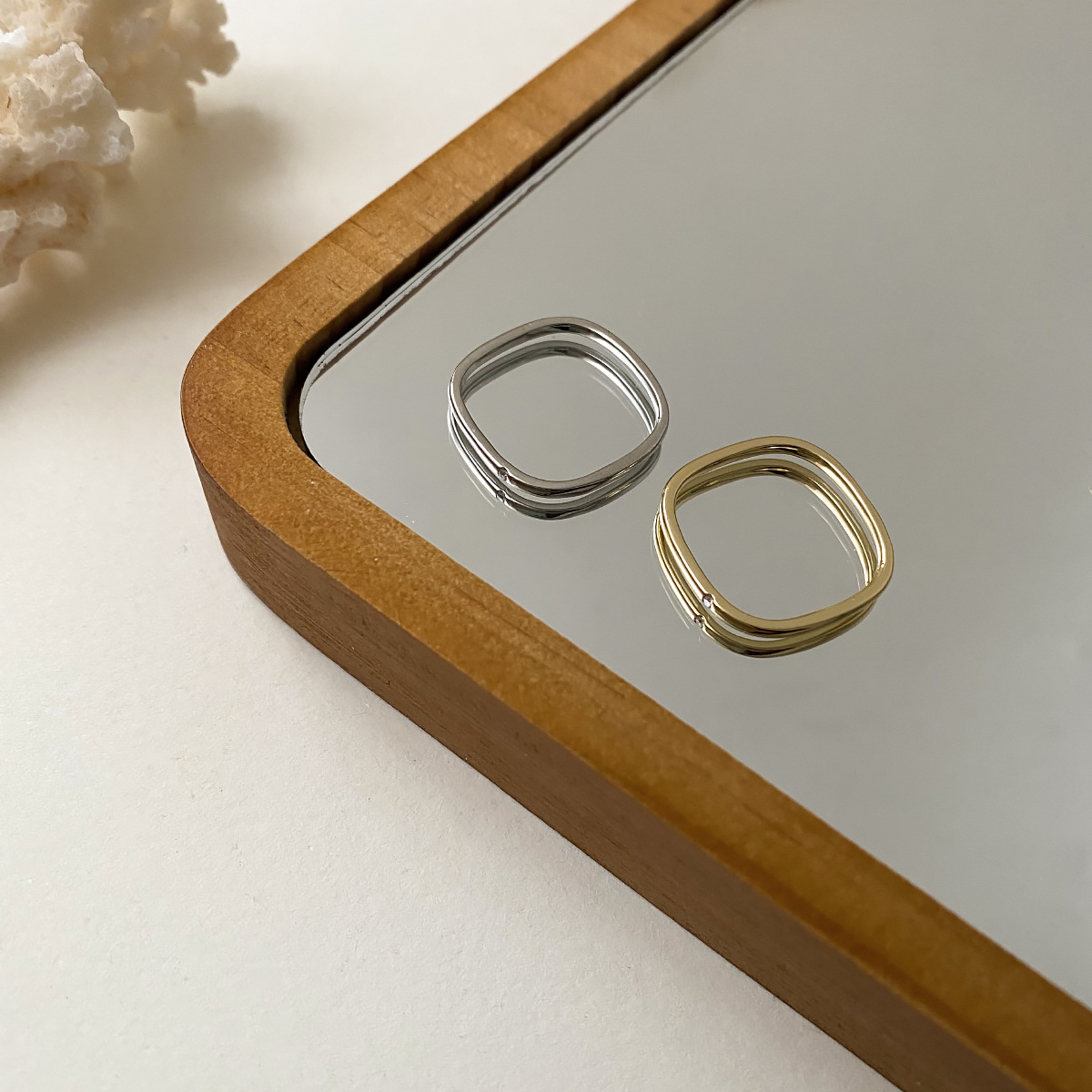 韩国同款个性细圈戒指简约方形素圈对戒欧美ins风流行方戒女饰品