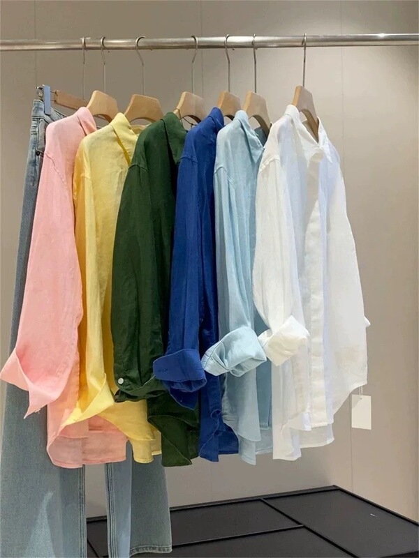 麻なし、春夏に最適！麻のような肌触りの日焼け止めシャツ、女性用、ゆったりとした通気性のあるリラックスしたシルエット、カジュアルなトップス、多用途。|undefined