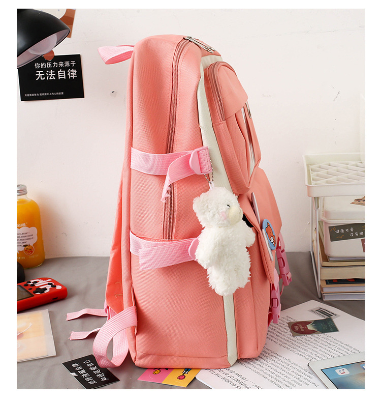 Wholesale Four-piece Contrast Color Large-capacity Bear Pendant Backpack Nihaojewelry display picture 23