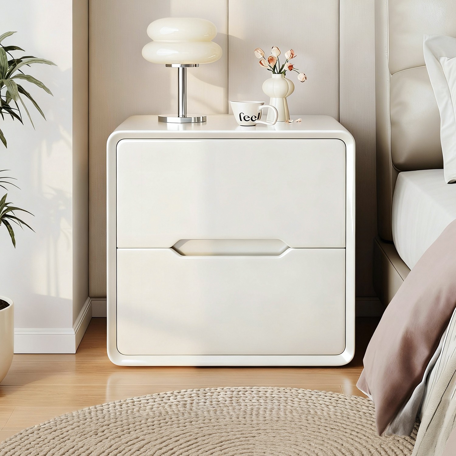 Mesa de cama de madera maciza pintada dormitorio doméstico 2025 nuevo pequeño estilo de viento crema lujoso armario simple de alto nivel