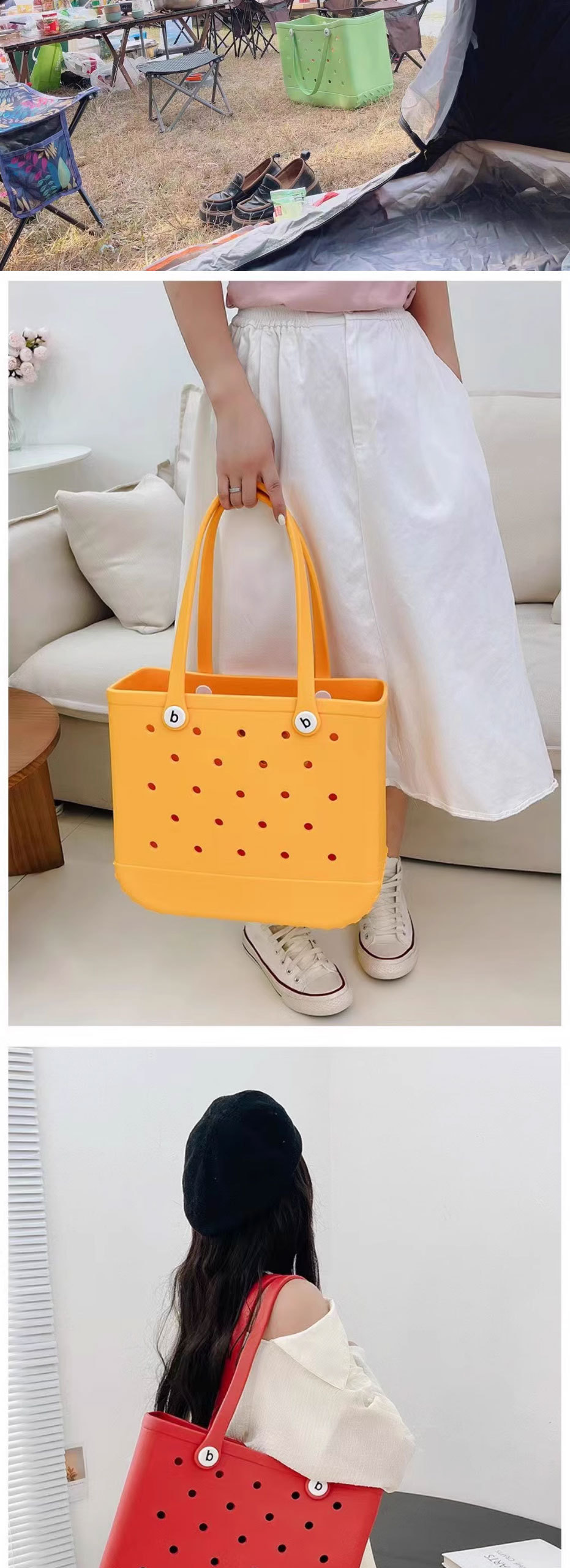 洞洞沙滩收纳手提包糖果色镂空购物篮沙滩包EVA户外露营包宠物