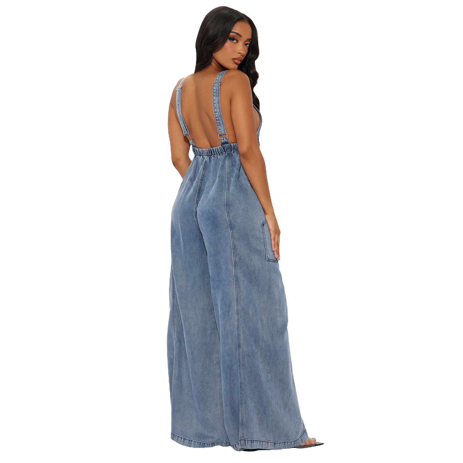 Dam denim jumpsuit med vida ben i amerikansk stil_voghion.com