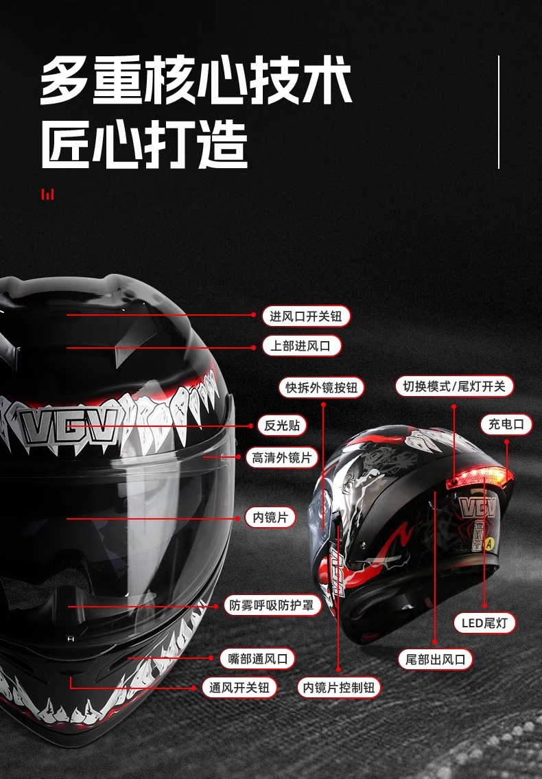 3C certified smart tail light open-face motorcycle helmet, custom full-face helmet for electric motorbikes, unisex, suitable for all seasons and summer
