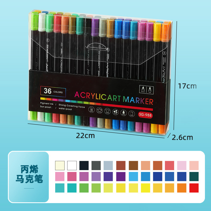 Marcadores acrílicos transfronterizos, un juego completo de bolígrafos de pintura, bolígrafos de graffiti para niños y estudiantes, marcadores de doble cabezal de gran capacidad