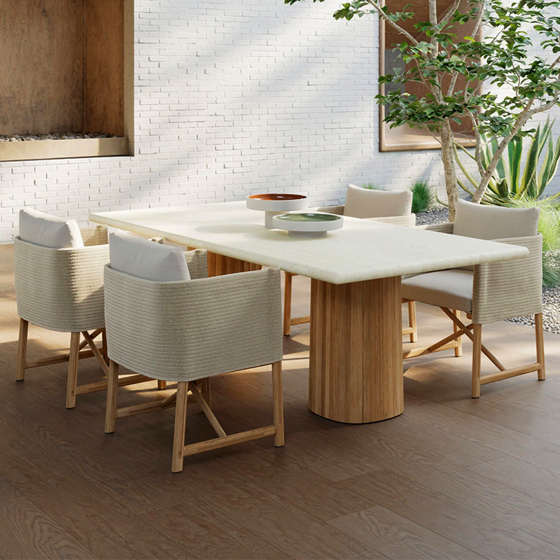 Mesa y silla al aire libre Jardín al aire libre Residencia de alojamiento Villa de ocio silla plegable de madera terraza silla de vidra impermeable combinación de protección solar