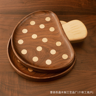 Creative wooden cartoon snack plate cake dried fruit plate black walnut solid wood mushroom tray children's dinner plate wholesale