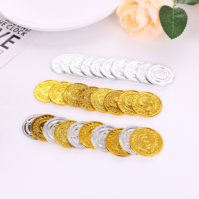 Pirate Gold Coin Silver Coin Children's Toy Simulation Coin Plastic Desktop Game Coin Archaeological Excavation Gemstone Toy Coin