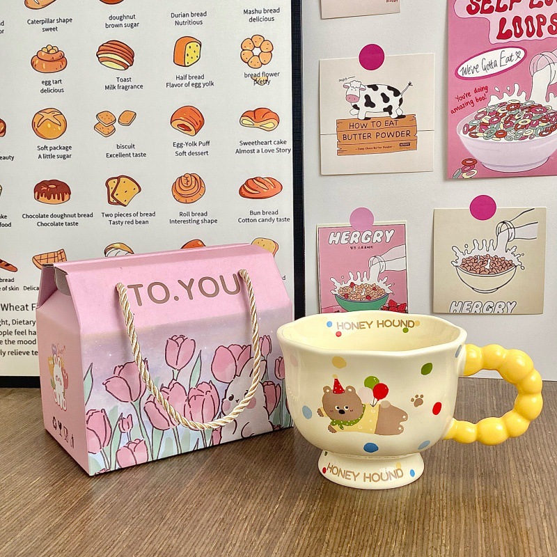 Cute perro de cerámica taza de agua de pareja de chicas taza de oficina taza de café regalo de cumpleaños taza de cerámica