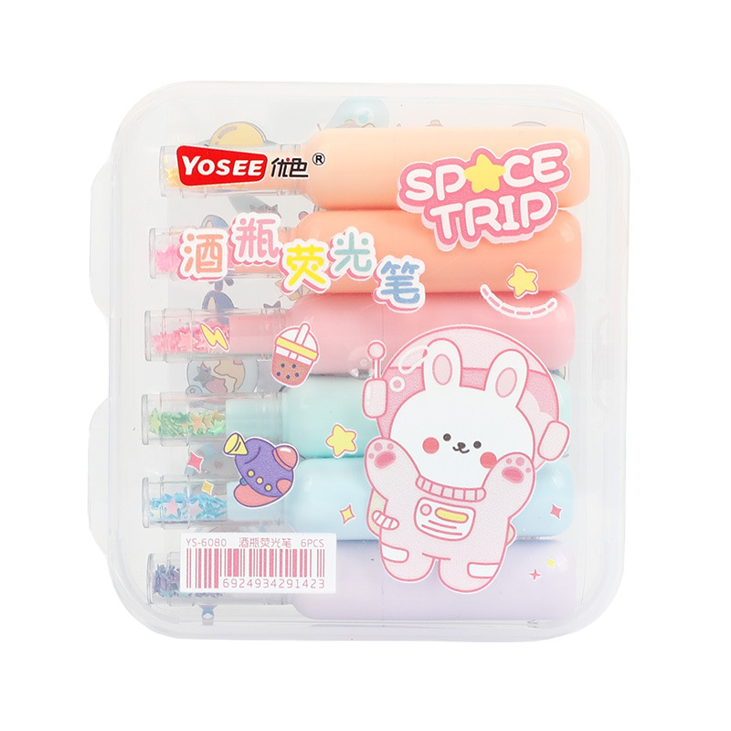 YS6040 dibujos animados salchicha fluorescente pluma estudiante escuela suministros marcador pluma con dibujos animados DIY pegatinas