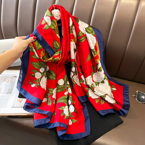 Silk scarf for women, spring and summer Korean version, versatile and fashionable, dual-use imitation silk scarf, sun protection and warm outer gauze scarf