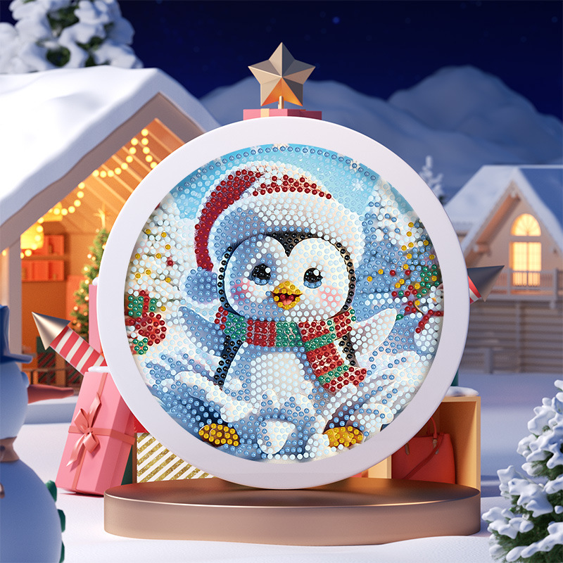 Pintura de Diamantes Navideña Transfronteriza con Marco, Pintura de Diamantes 5D con Pegamento de Puntos, Pintura de Diamantes Hecha a Mano para Niños, Regalo de Año Nuevo