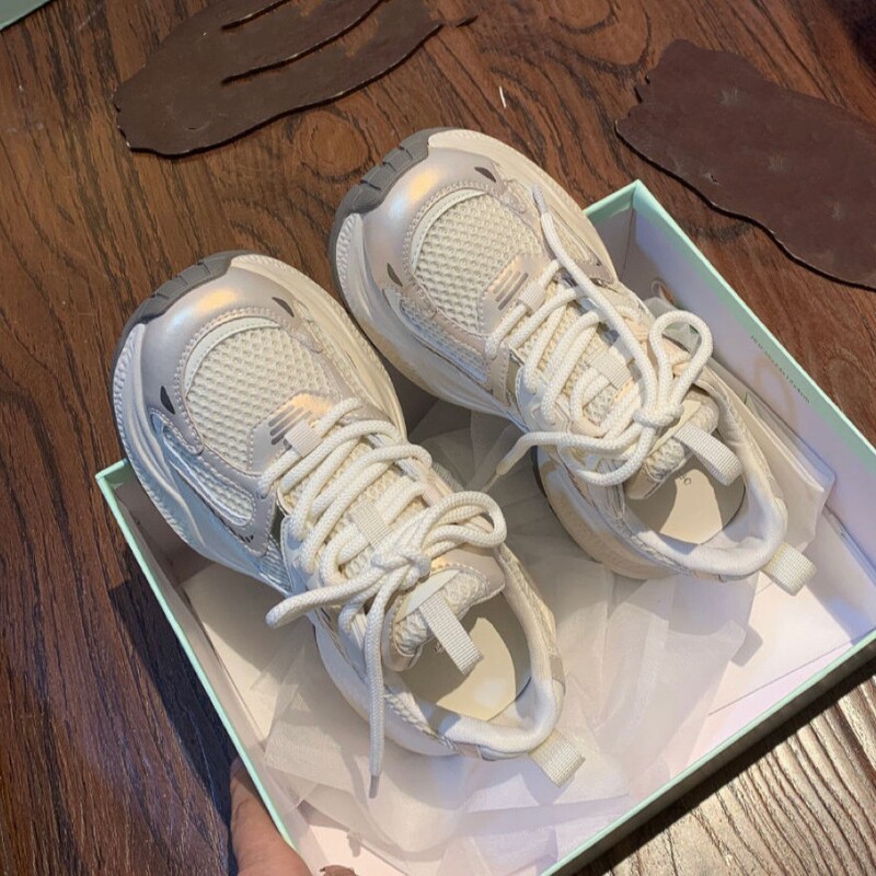 Thick-Soled Dad Shoes for Women, Summer 2026 New Model, Breathable Mesh Casual Sports Shoes, Spring and Autumn White Running Shoes