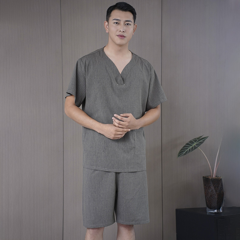 소프트 린넨 아미 그린 스몰 라운드 넥 남성용