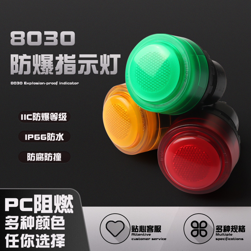8030防爆信号灯 指示灯24V36V220V380V红绿黄防爆配电箱LED灯30mm