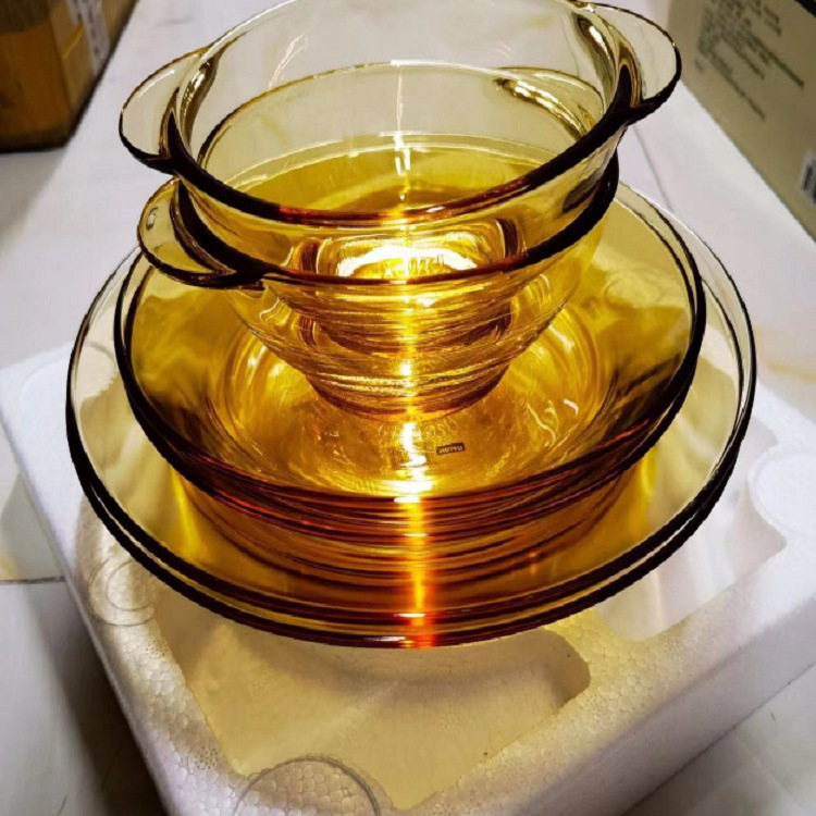 American Corning Glass Tableware Household Heat-Resistant Rice Bowls Deep Plates Shallow Plates Set Bulk