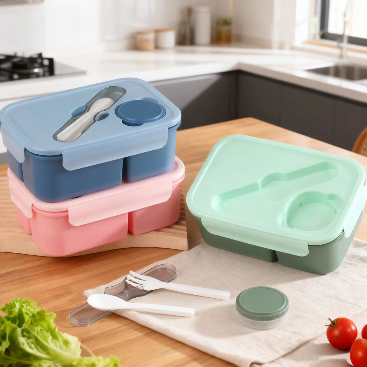 New Amazon Plastic Lunch Box, Office Worker Lunch Box, Two-Compartment Large-Capacity Sealed Lunch Box 1250ml 2
