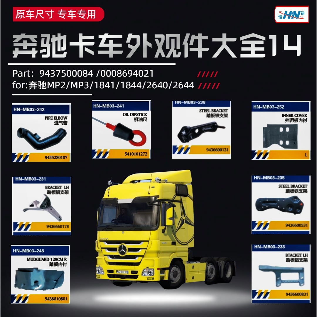 Para accesorios de mantenimiento de camiones Mercedes-Benz cilindro de aire libre / deflector cubierta pedal fender tira cubierta de la batería