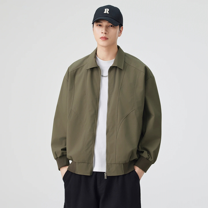 Casual style lapel jacket for men, autumn loose fit, three-proof pilot jacket, trendy short windproof top for teenagers