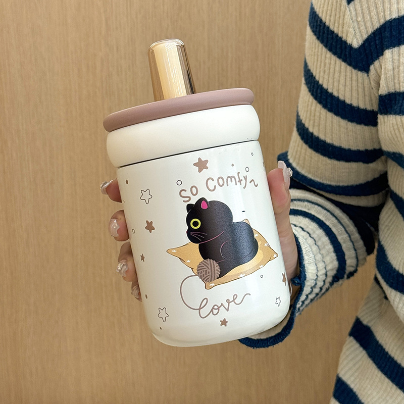 小巧简约可爱小猫保温杯高级感精致便携水杯不锈钢随手喝水杯子|undefined