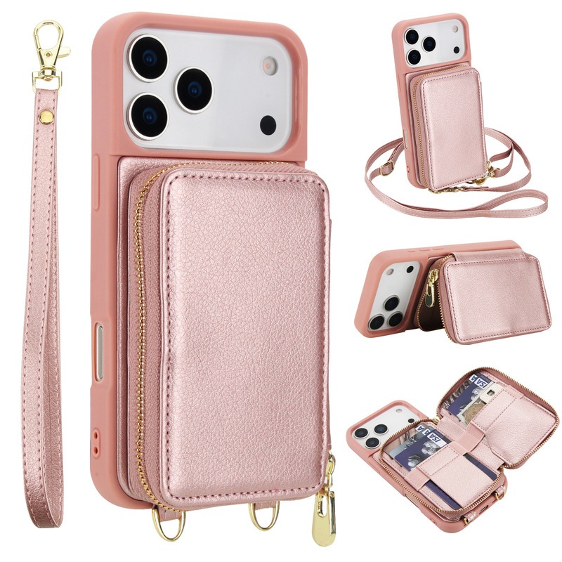 Suitable for Iphone17Air Mobile Phone Case, Cross-Body Apple 18Pro Max Multi-Functional Mobile Phone Leather Case Zipper Bag