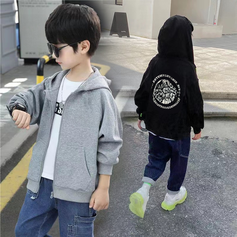 Boys' Sweatshirt Coat Fleece Children's Clothing Autumn New Outerwear Middle and Big Children's Winter Student Children's Baseball Coat Cardigan 