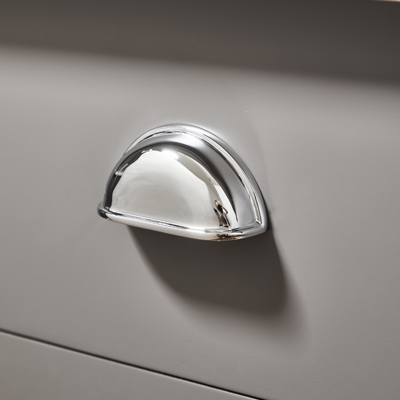 Modern minimalist chrome silver shell luxury cabinet handle, French cream style single hole brass drawer pull