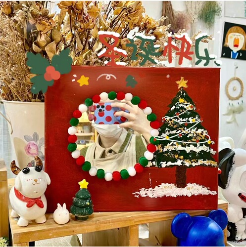 Handmade DIY quartz sand acrylic texture painting Christmas mirror texture painting non-digital oil painting Christmas decoration painting