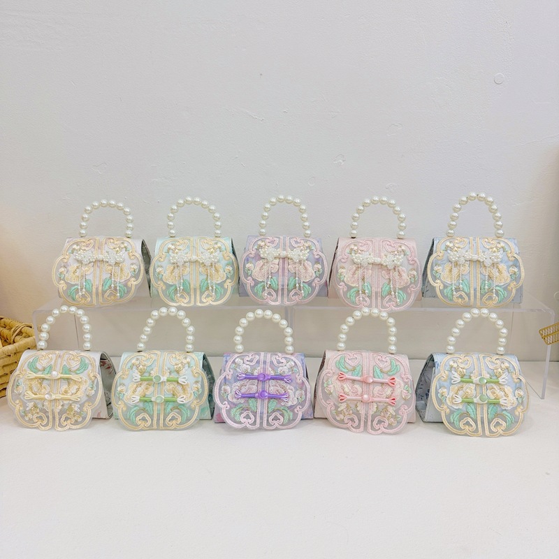 Bolsas de comercio exterior transfronterizas para niños retro estilo nacional botón bolsas de hombro para niños perlas dulces bolsas de mano para hombres y mujeres