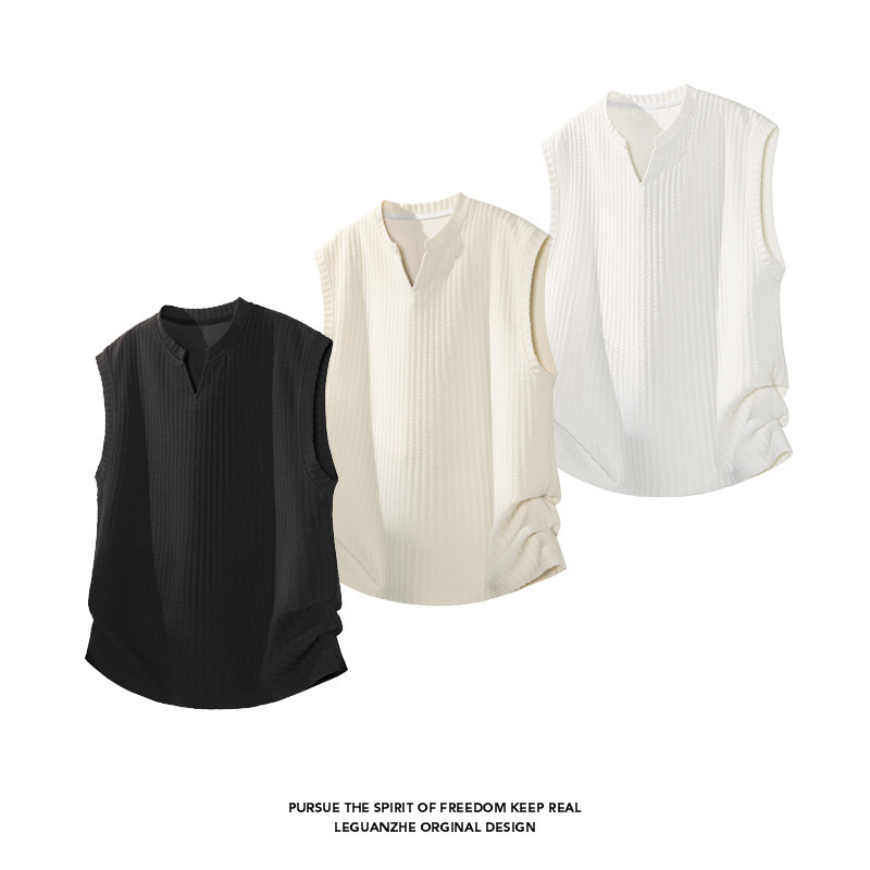 Men's Summer American-Style Sleeveless Loose T-Shirt with Textured Fitness Sports Top