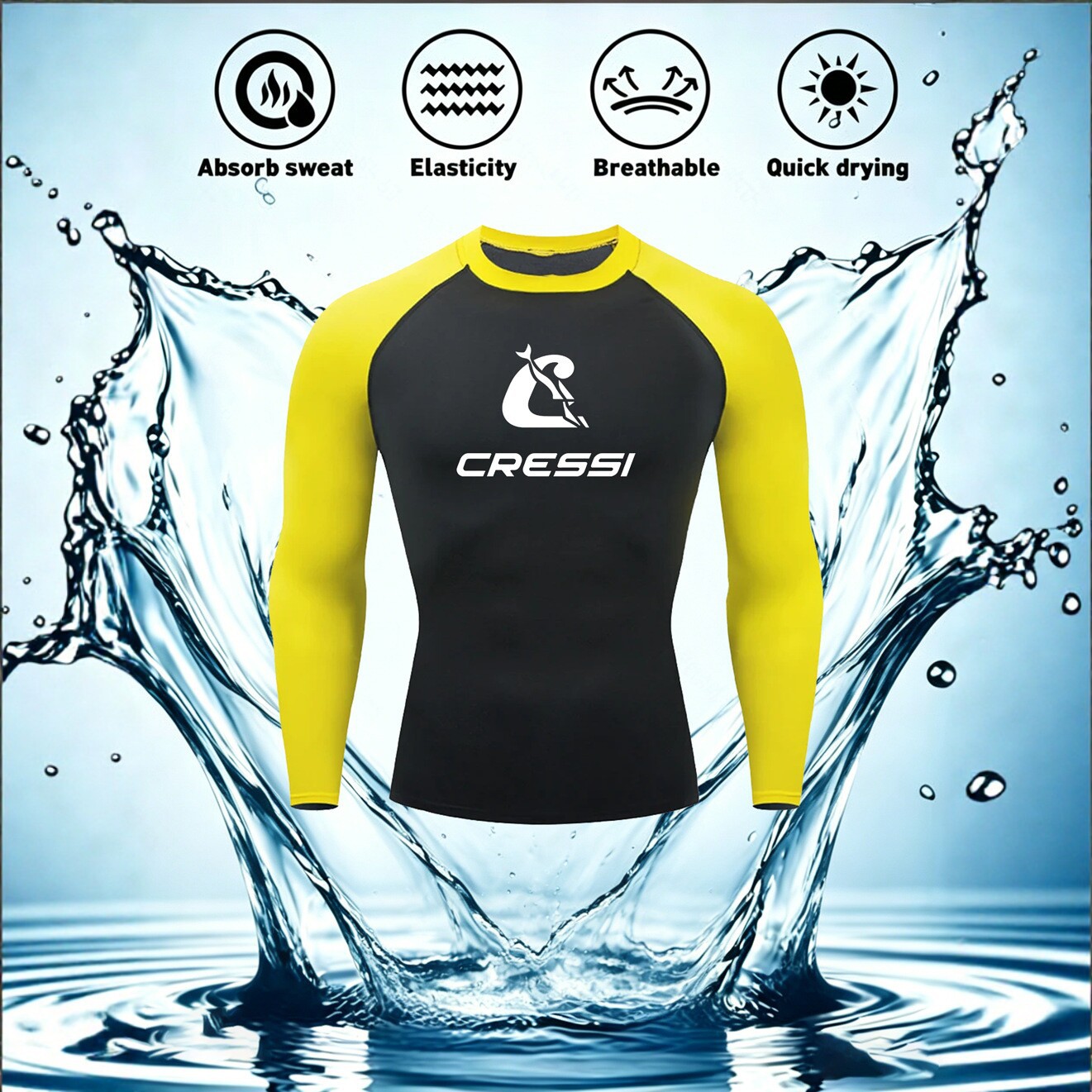 Men's Quick-Drying Swimsuit Long-Sleeved Sun Protection Tight-Fitting Swimming Top Breathable Elastic Fitness Sports T-Shirt