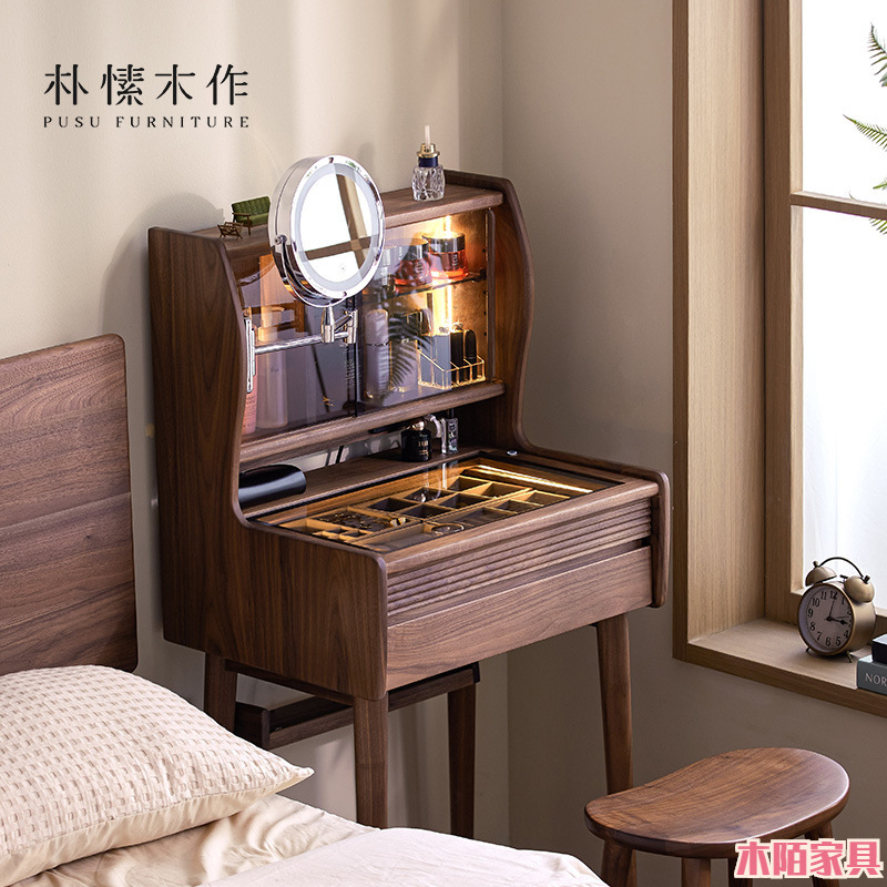 All-Solid Wood Dressing Table North American Black Walnut Simple Modern Small Apartment Multifunctional Bedroom Desk Dressing Table