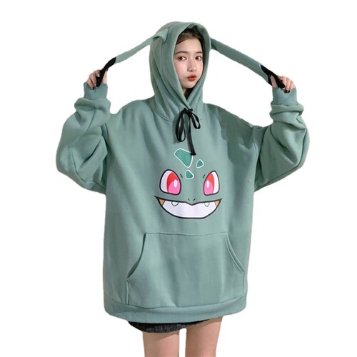 Cross-border 190g Autumn/Winter Pikachu Hooded Sweatshirt for Women Students Japanese Anime Thick Medium-Length Hooded Cute Top