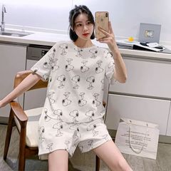 パジャマの女性の夏のゆったりとした大きいサイズの甘いかわいい学生の半袖の半ズボンは韓国版の部屋の服のスーツを着ることができます。