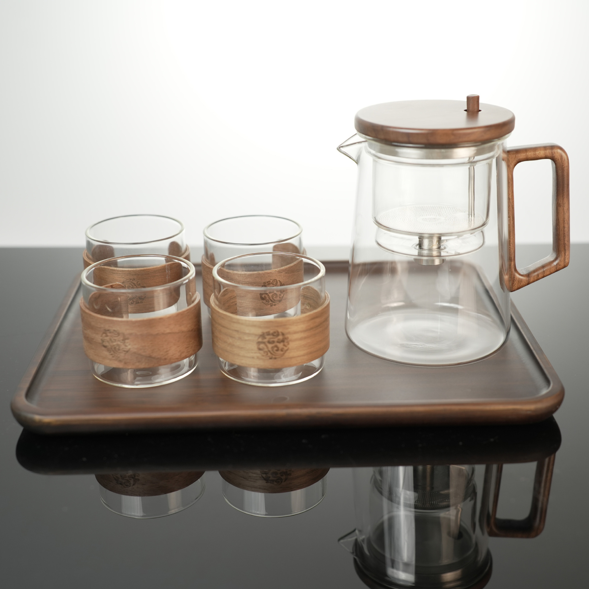 Piaoyi taza tetera filtro de un solo clic nogal resistente a altas temperaturas revestimiento de vidrio completo taza de separación de té juego de té de alta gama