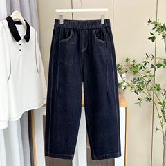 2025大码秋季新款简约通勤松紧腰牛仔裤200斤胖妹妹哈伦裤女8142