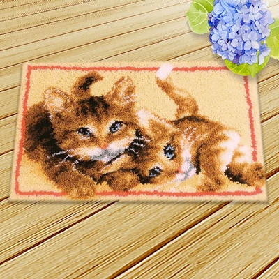 Avtomobil döşəmə paspasları — Embroidery Car Seat Mat Handmade Carpet - zd082-cat-50cm-white-net-cross