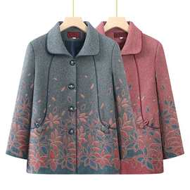 洋气奶奶秋装新款外套翻领60岁70中老年人女装妈妈春秋上衣老太太