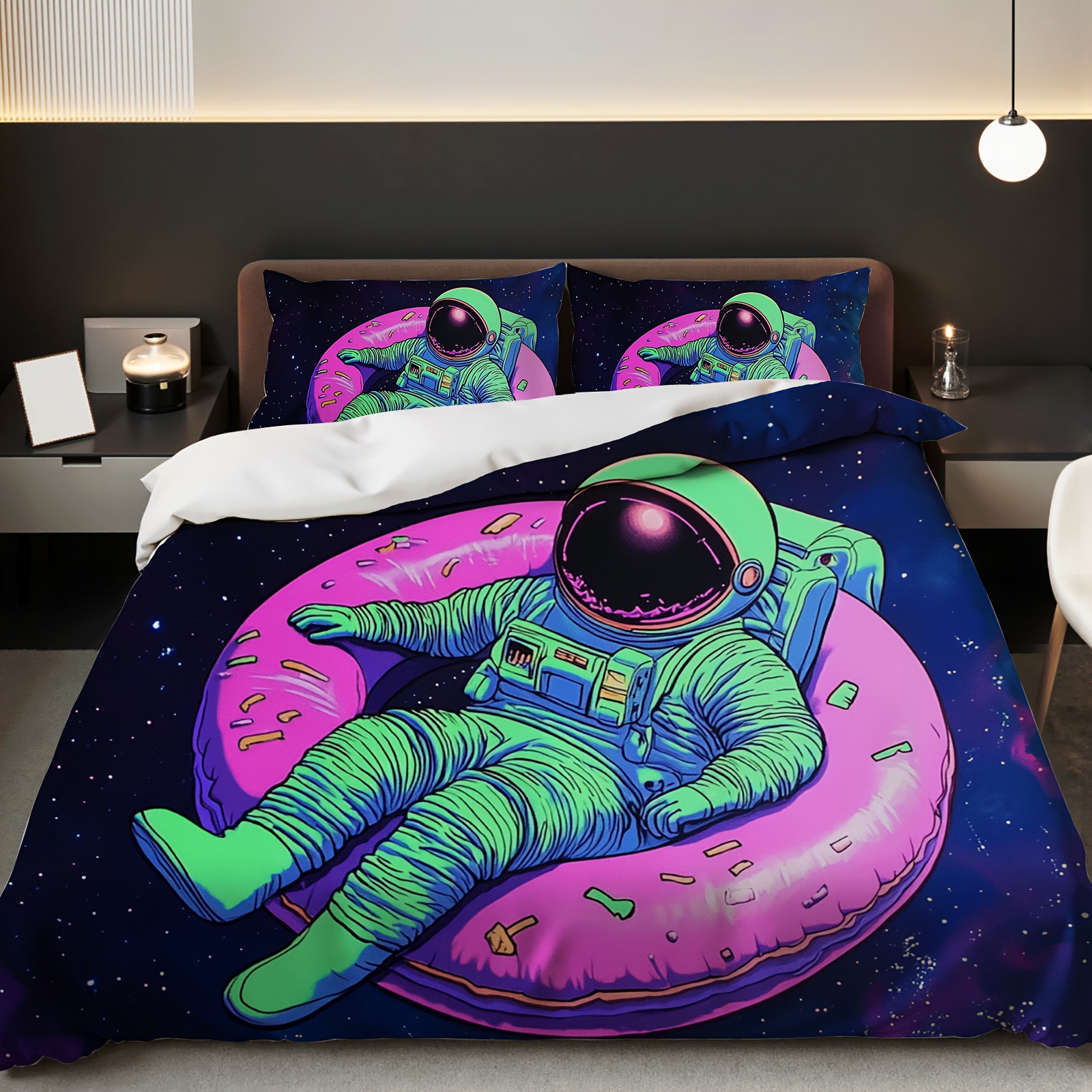 Cartoon Astronaut Digital Printed Edredon Kit Textile Transpirable Transfronterizo Fuente TEMU / JIT