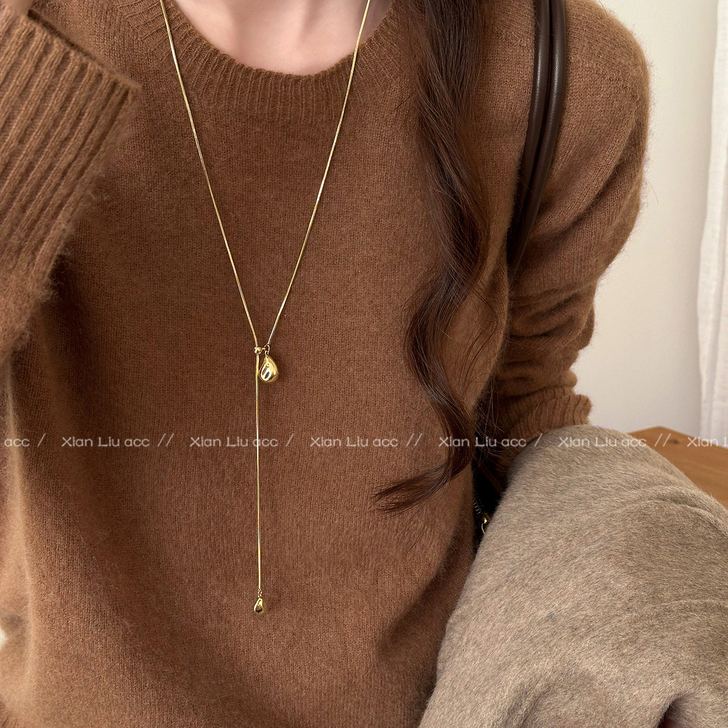 Irregular Water Drop Long Pendant Necklace for Women 2025 New High-End Simple Versatile Fashion Sweater Chain Accessory