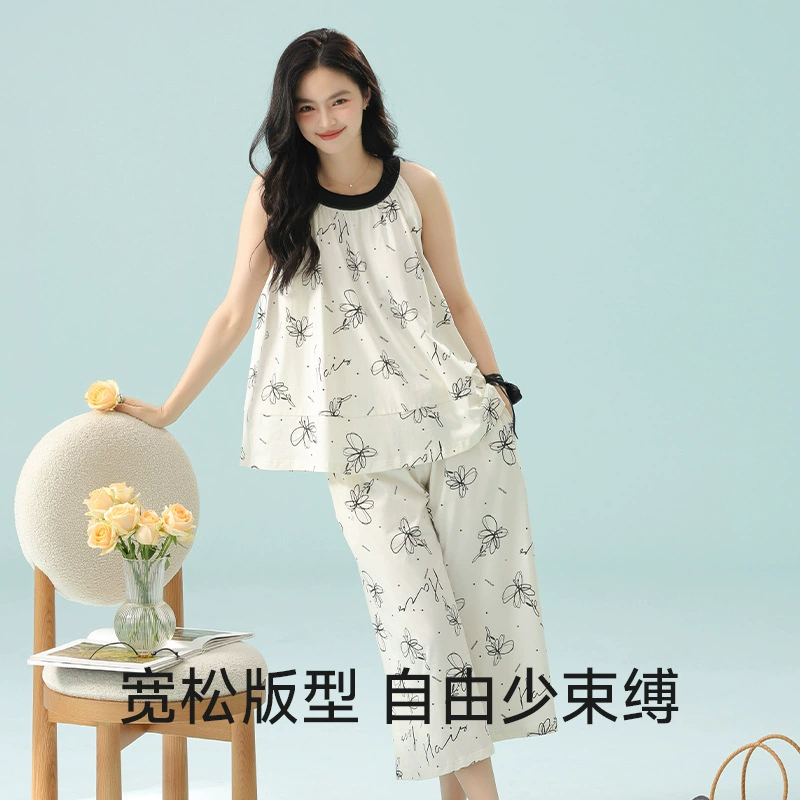 Antibacterial cotton summer vest sleevless, thin pijama, set