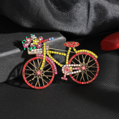 European and American cross-border retro rhinestone-encrusted bicycle brooches, personalized fashionable men's and women's suit brooches, brooch manufacturers wholesale