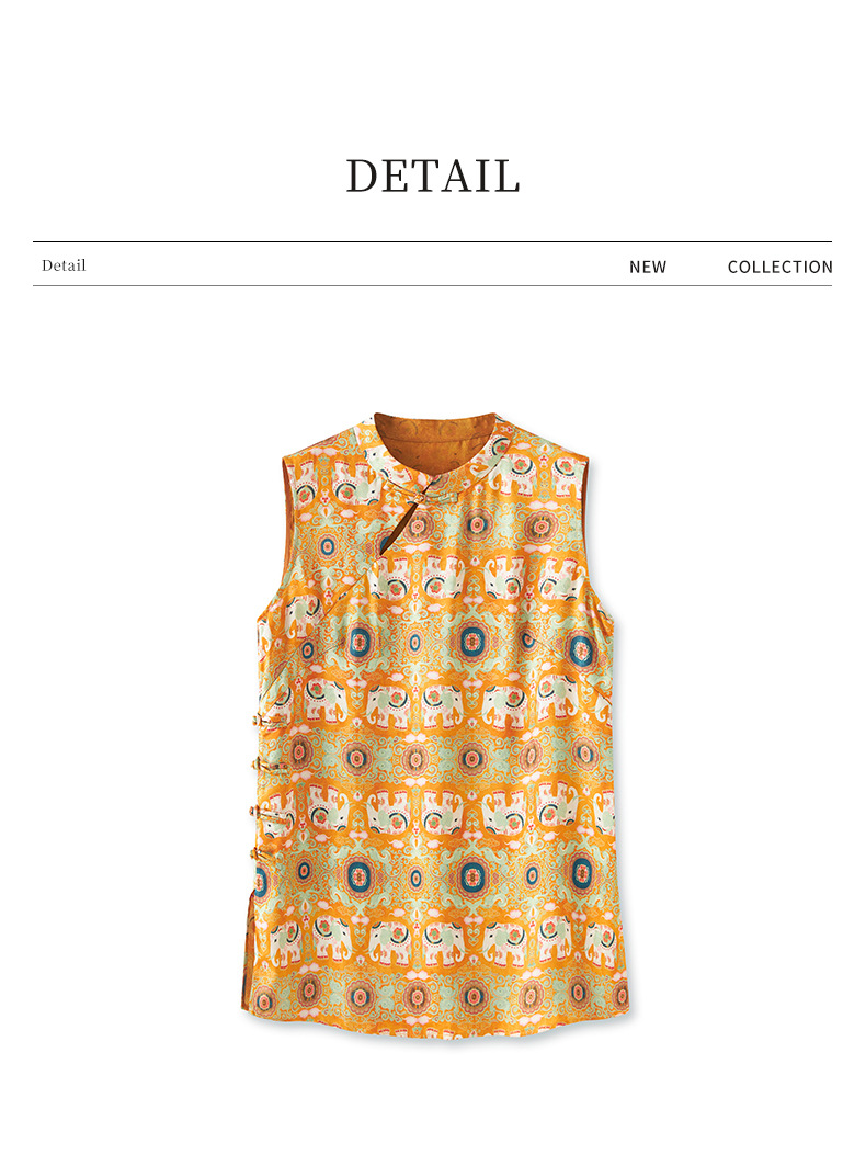 Áo vest cổ điển nữ phong cách Trung Hoa mới, chất liệu tơ tằm họa tiết voi nhỏ jacquard — Màu cam voi chi tiết 14