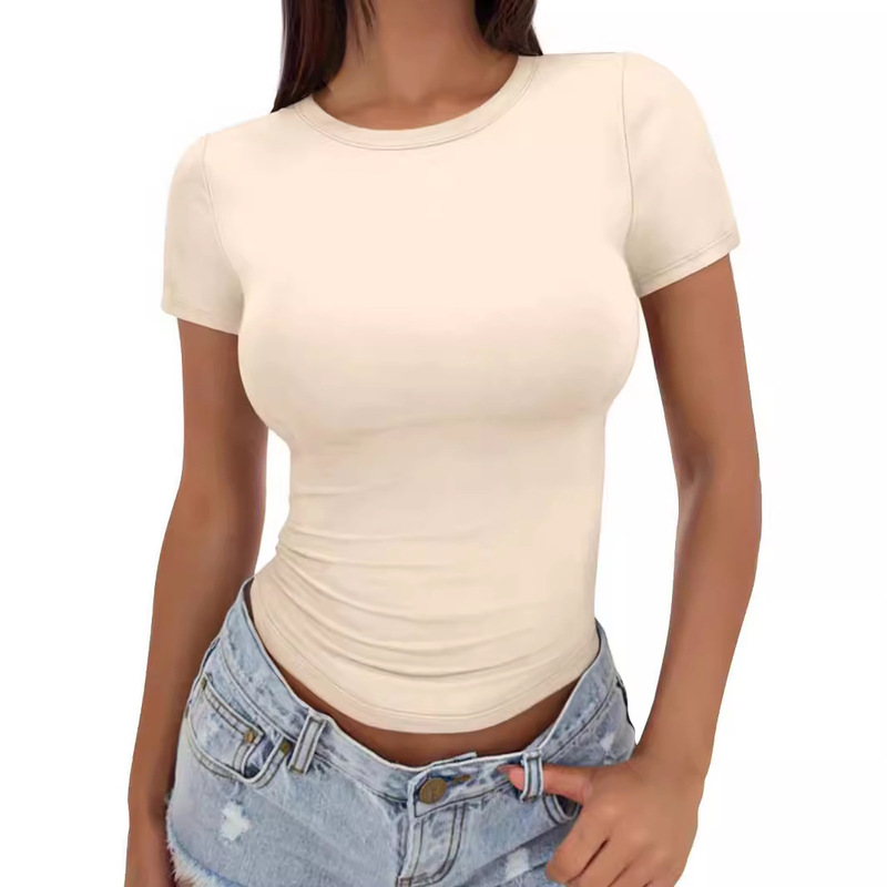Fashion Queen Women's Short Sleeve T-Shirt Round Neck Summer Basic T-Shirt Slim Fit Tight Y2k Umbilical Fashion Queen Women's Short Sleeve T-Shirt Round Neck Summer Basic T-Shirt Slim Fit Tight Y2k Umbilical
