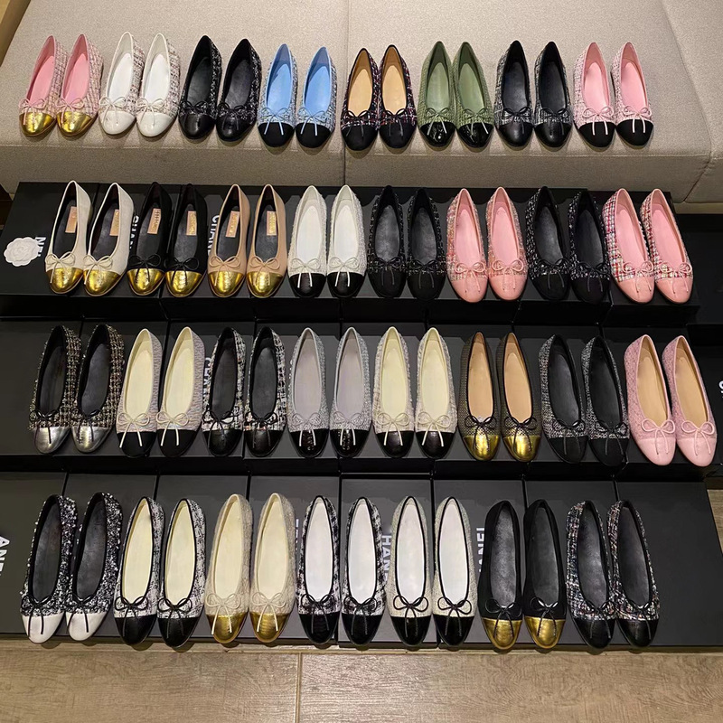 2026 Early Spring Chanel-Style Flat Shoes for Women, Round Toe, Shallow Mouth, Color-Blocking, Slip-On Casual Ballet Shoes with Bow