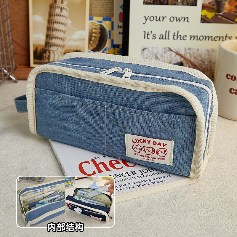 Diseño simple sentido Denim estilo lápiz bolsa nicho de gran capacidad Junior High School Girl High-looking 2024 nuevo lápiz caso